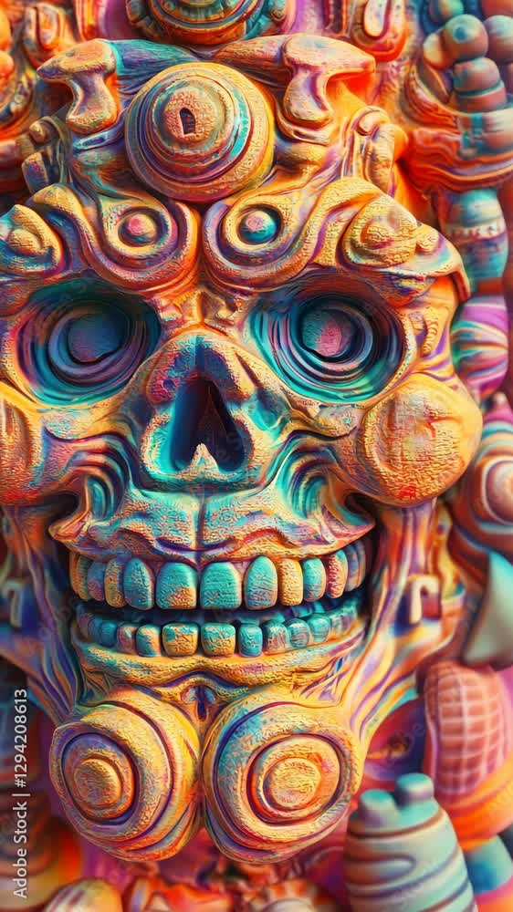 Vibrant and intricate skull sculpture showcasing artistic craftsmanship and colorful details Vibrant and intricate skull sculpture showcasing artistic craftsmanship and colorful details