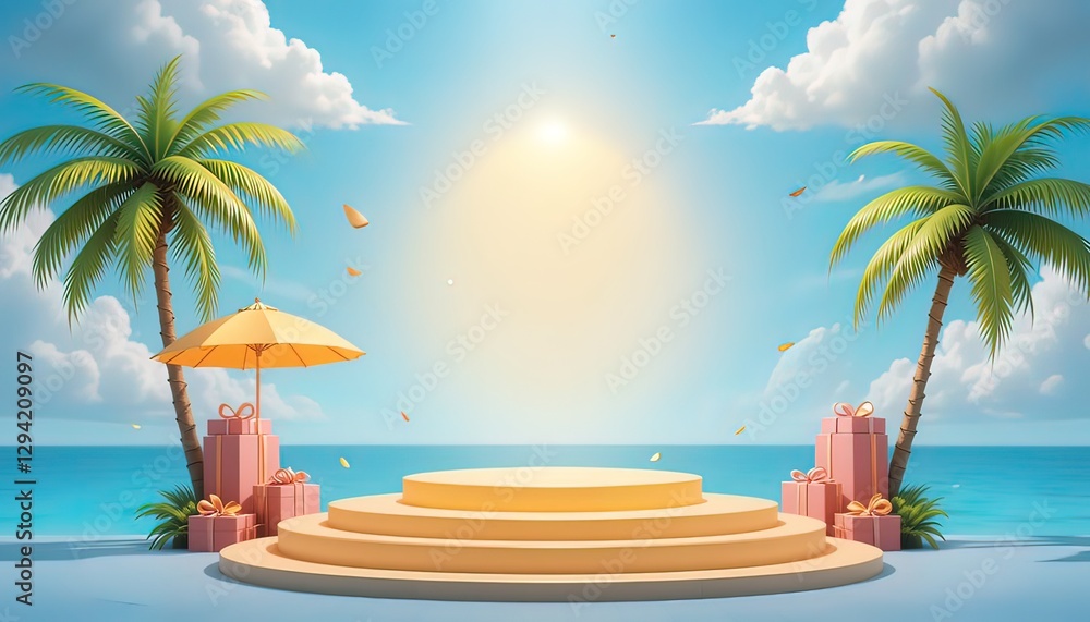 Naklejka premium Tropical Stage Spotlight: Summer Vibes & Luxury Presentation