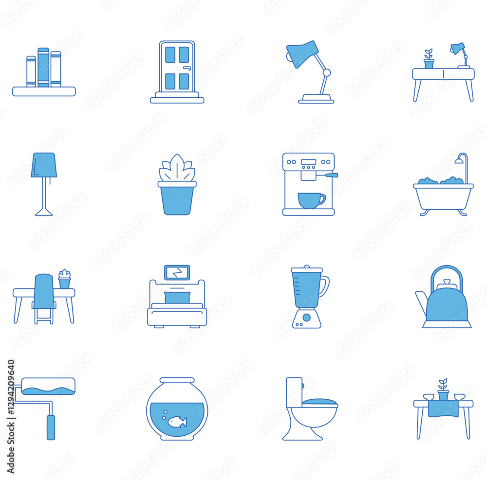 Naklejka premium Vector icon set of household utensils on white background