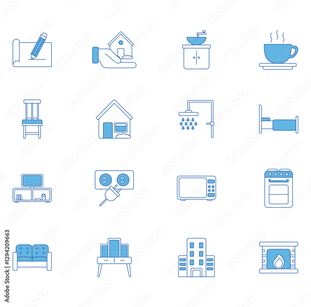 Vector icon set of household utensils on white background Vector icon set of household utensils on white background