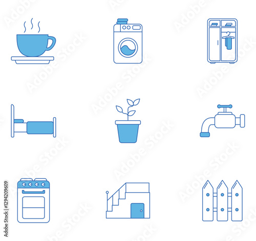 Vector icon set of household utensils on white background