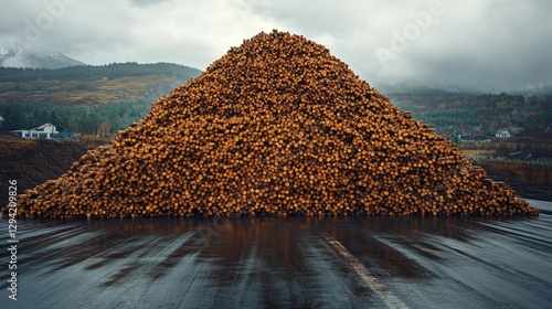 Massive Stack Of Logs On Industrial Site photo