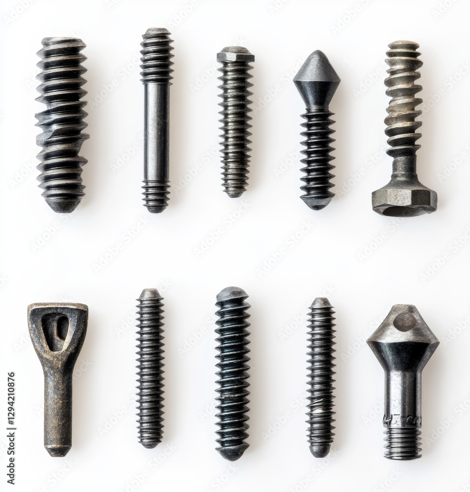 Assorted medical screws on white background Assorted medical screws on white background