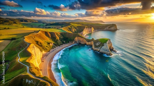 Dramatic Aerial View: Dorset Jurassic Coastline, Cliffs, and Beaches