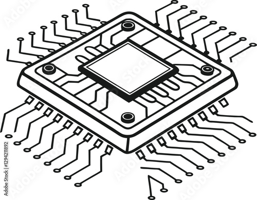 A detailed, stylized, and easily customizable vector illustration of a microprocessor chip.