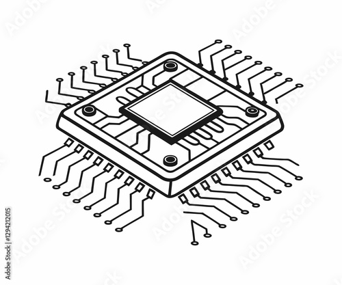 A detailed, stylized, and easily customizable vector illustration of a microprocessor chip.