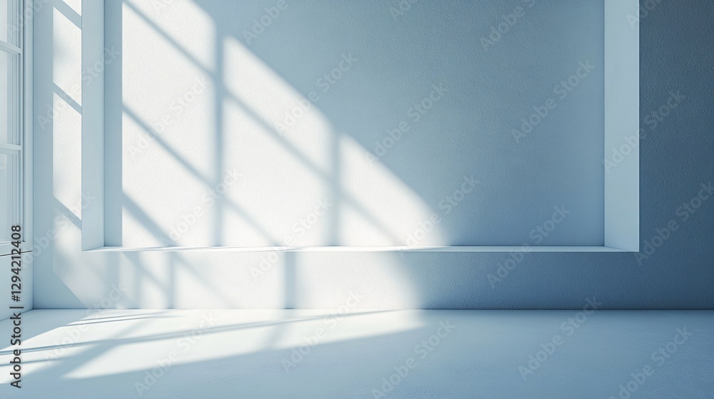 The sunlight and shadows inside a white windowed room are visible The sunlight and shadows inside a white windowed room are visible