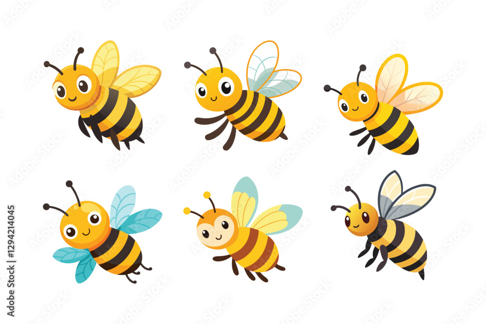 set of funny cartoon bees set of funny cartoon bees