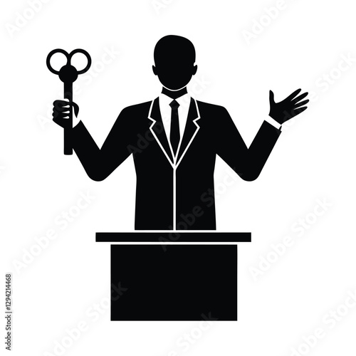 Dynamic presenter hands silhouette emphatically emphasize an extremely crucial key point in modern business discussion