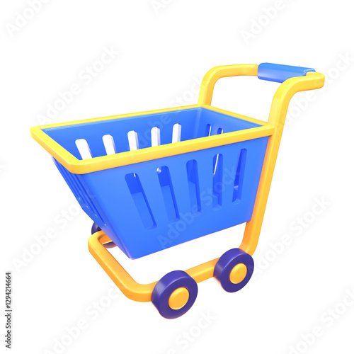 3D Shopping Cart Icon with Perspective View