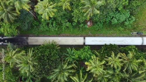 Aerial View of Train Traveling Through Scenic Landscape 