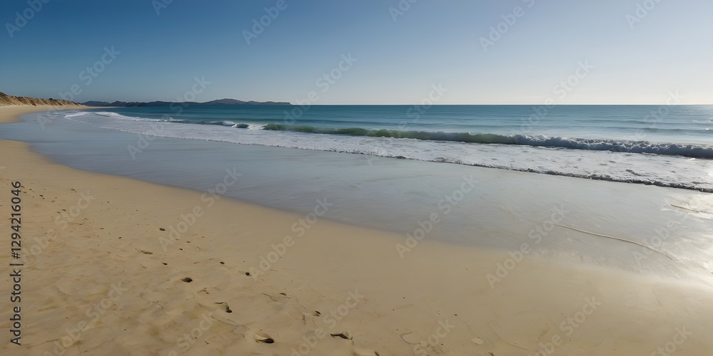 Lonely Coastline with Golden Sand and Blue Sky Lonely Coastline with Golden Sand and Blue Sky
