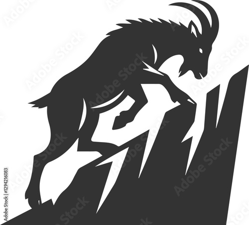 Goat climbing a steep cliff, hooves gripping tightly animal vector silhouette