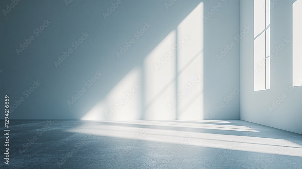 An empty interior space bathed in natural light and shadows An empty interior space bathed in natural light and shadows