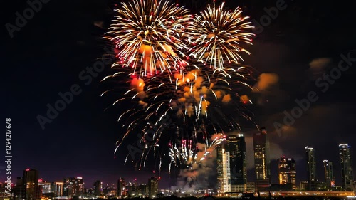 Vibrant Fireworks Bursting in Air