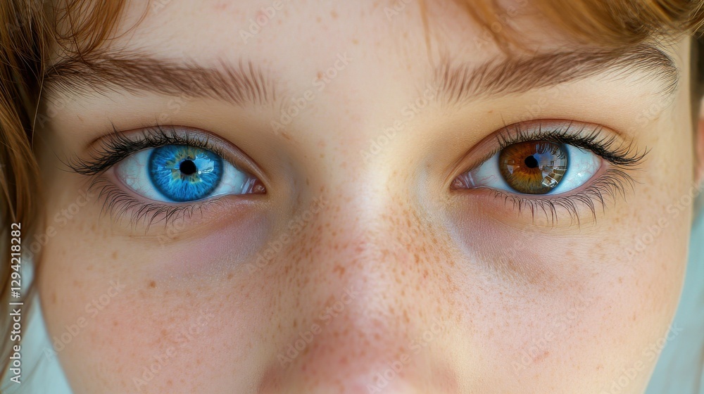 Obraz premium Heterochromia: Portrait of a Beautiful Young Woman with Blue and Brown Eyes
