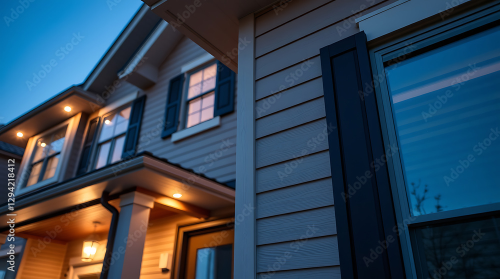 Captivating Night View of a Modern Home's Exterior, Showcasing its Architectural Design and Warm Lighting Captivating Night View of a Modern Home's Exterior, Showcasing its Architectural Design and Warm Lighting