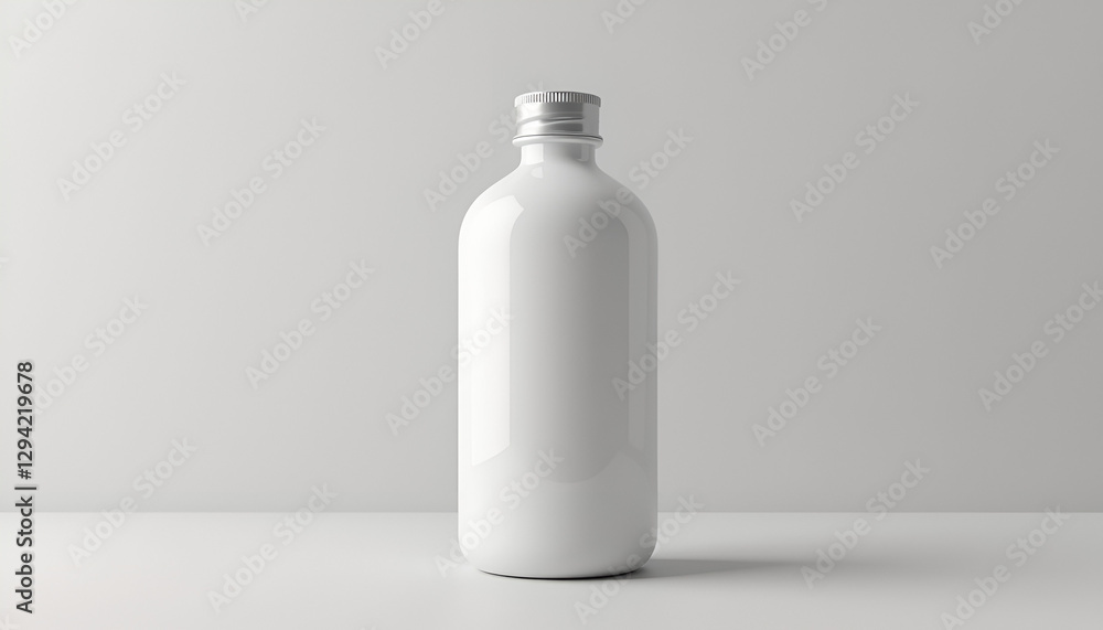 mockup of a white bottle with a silver lid For studio photography of a product with the possibility of copying mockup of a white bottle with a silver lid For studio photography of a product with the possibility of copying
