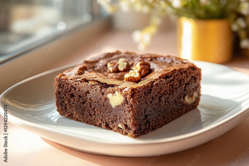 a hazelnut brownie, indoor studio photoshoot, strobe lights, harsh shadow, photorealistic details, clean decoration, clean background, pastel color backdrop a hazelnut brownie, indoor studio photoshoot, strobe lights, harsh shadow, photorealistic details, clean decoration, clean background, pastel color backdrop