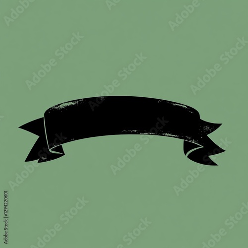 Vintage black ribbon banner on muted green background