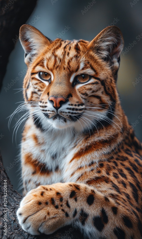 Majestic leopard resting on a branch in a natural habitat Majestic leopard resting on a branch in a natural habitat