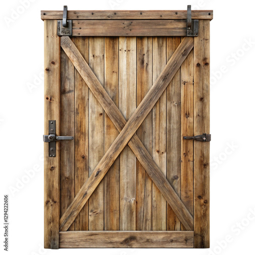 Rustic barn door isolated on transparent background  
