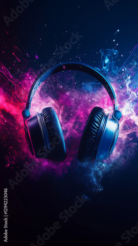 headphones on blue background
