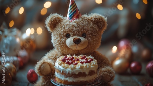 Wallpaper Mural Smiling teddy bear, birthday hat, cake Torontodigital.ca