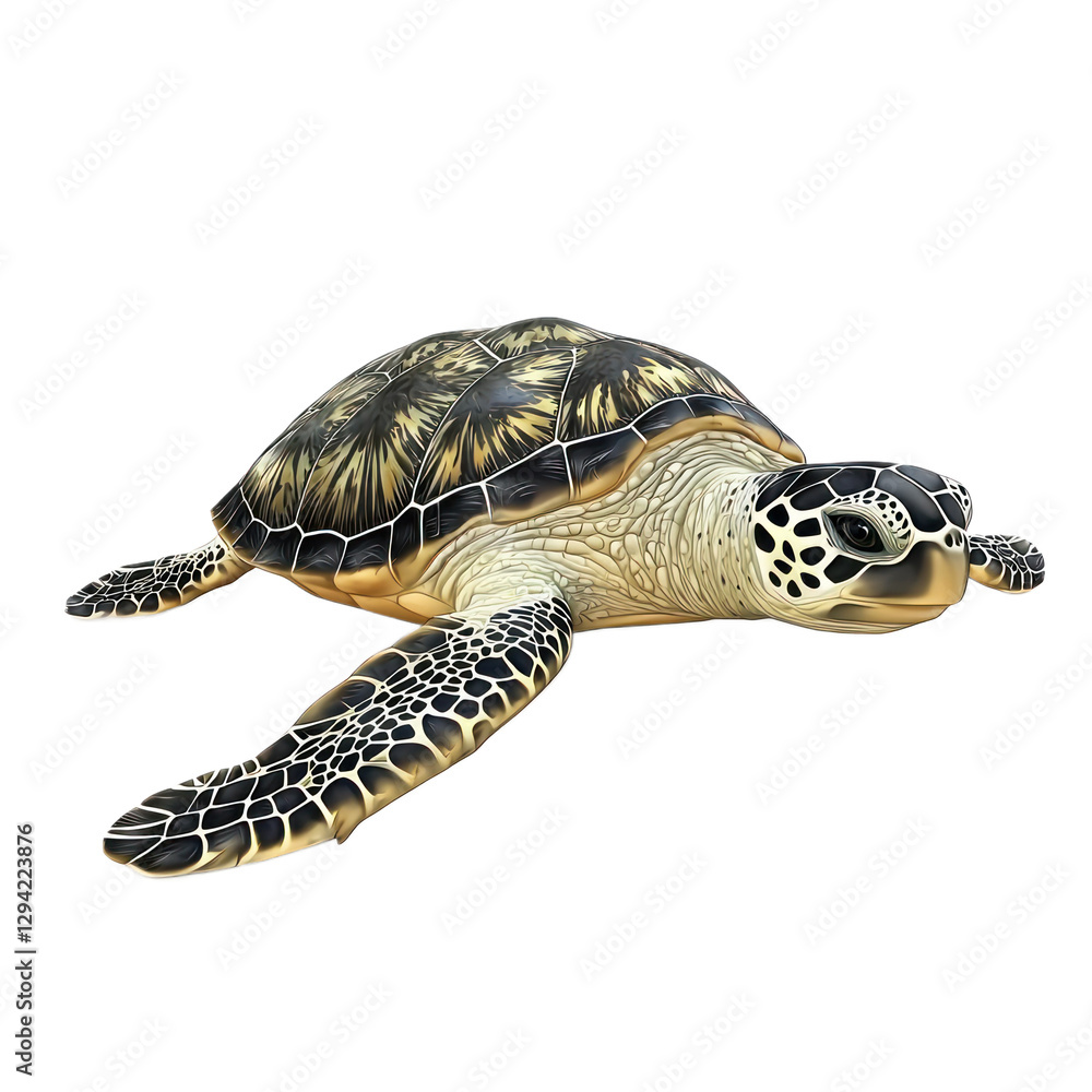 Obraz premium 3D vector icon of Hawksbill sea turtle isolated on transparency background