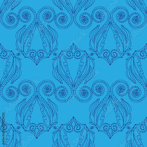 seamless botanical pattern of painted oriental motifs 