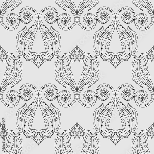 seamless botanical pattern of painted oriental motifs 