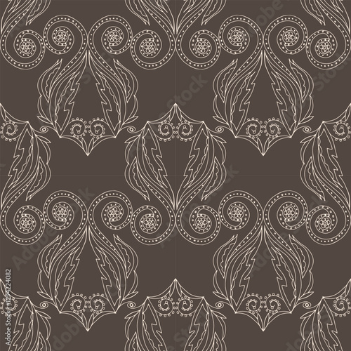 seamless botanical pattern of painted oriental motifs 