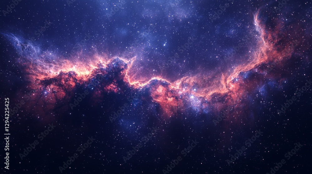 Naklejka premium Stunning Cosmic Nebula with Vibrant Colors and Sparkling Stars Against a Deep Space Background