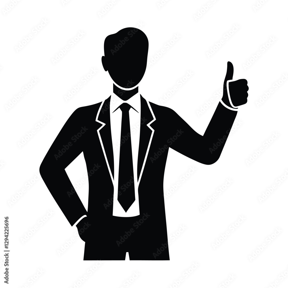 Obraz premium Cheerful business person silhouette confidently shows a strong thumbs up to endorse promising ideas