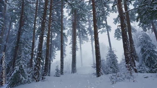 Scenic Frosty Landscape with Snowflakes