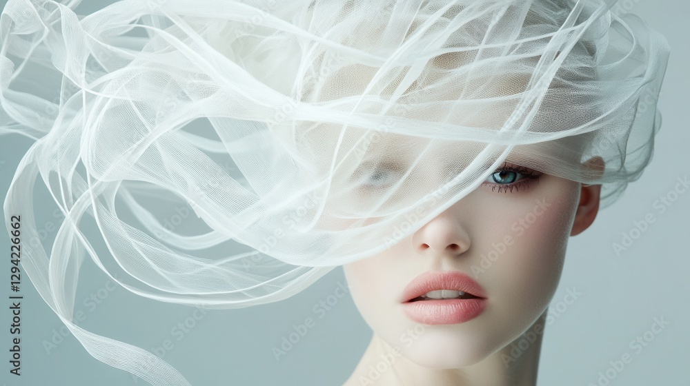 Ethereal portrait of a woman with flowing veil and strings. Ethereal portrait of a woman with flowing veil and strings.