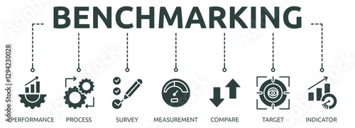 Printbenchmarking outline banner icon of performance, process, survey, measurement, compare, target, indicator