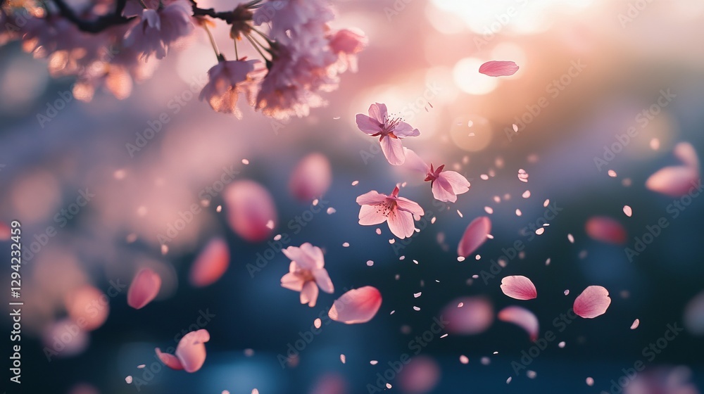 Cherry blossom petals drifting in the wind, symbolizing beauty and change. Cherry blossom petals drifting in the wind, symbolizing beauty and change.