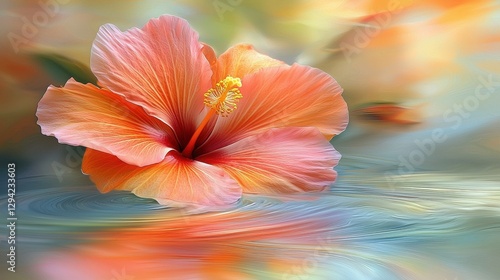 A beautiful flower with a clear reflection in calm water creating a serene and tranquil nature scene