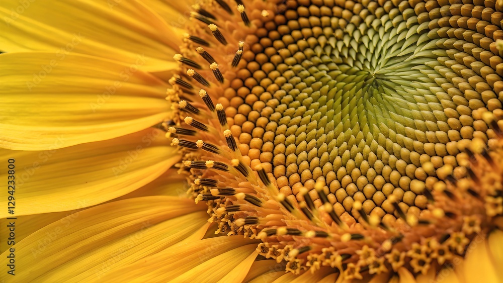Sunflower's Golden Spiral: A close-up shot showcases the mesmerizing spiral pattern of a sunflower, capturing the golden hues and intricate details of its center. Sunflower's Golden Spiral: A close-up shot showcases the mesmerizing spiral pattern of a sunflower, capturing the golden hues and intricate details of its center.