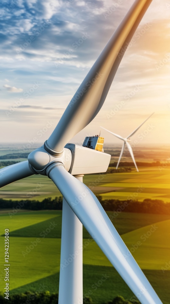 Majestic Wind Turbine Blades Rotating Over Lush Fields Scenic Landscape Renewable Energy Aerial View Nature's Power Majestic Wind Turbine Blades Rotating Over Lush Fields Scenic Landscape Renewable Energy Aerial View Nature's Power