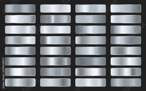 Collection of silver, chrome metallic gradient. Brilliant plates with silver effect. Vector illustration