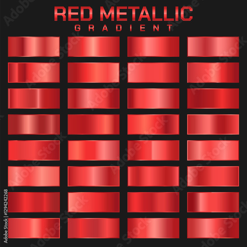 Collection of red metallic gradient. Brilliant plates with metallic effect. Vector illustration