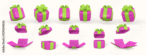 3d gift box with bow. Plastic box with shadow isolated on light background. Vector illustration