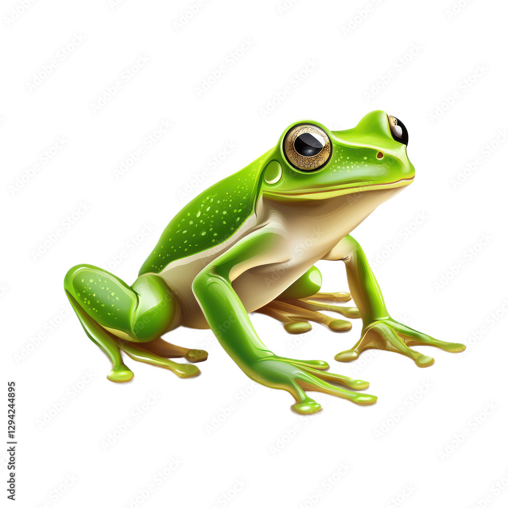 Obraz premium 3D vector icon of Green tree frog isolated on transparency background