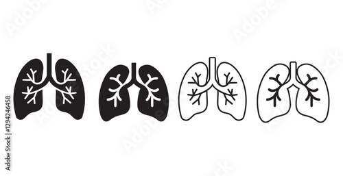 Set of Lungs flat line icon. Vector thin pictogram of human internal organ, outline illustration for pulmonary clinic