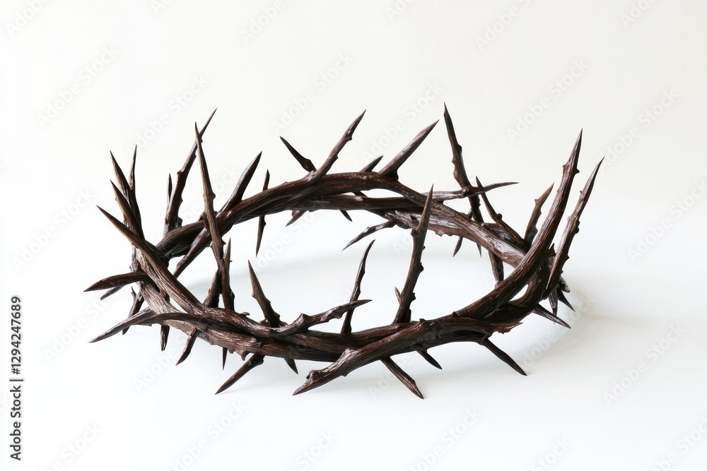 Fototapeta premium Realistic Crown of Thorns on White Background – Symbol of Sacrifice, Faith, and Christianity, Perfect for Religious Themes, Easter, and Spiritual Reflections