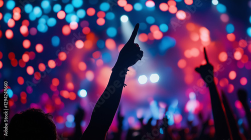 vibrant concert scene with raised hands celebrating music and energy