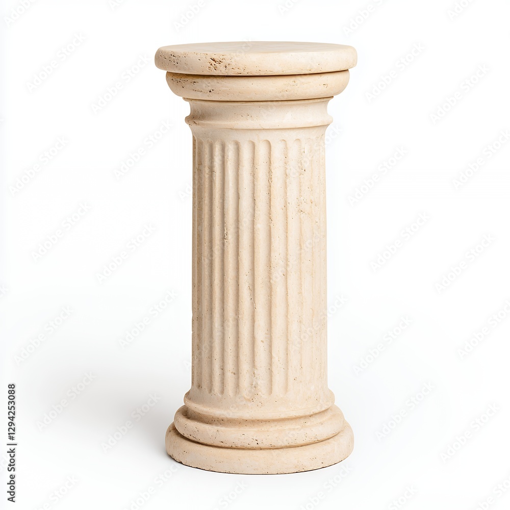 Cream-colored Classical Column Pedestal Isolated on White Background Cream-colored Classical Column Pedestal Isolated on White Background