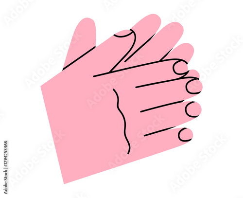 Hand drawn cute cartoon illustration of clapping human hands gesture. Flat vector applause arm sign doodle. Audience cheers sticker. Success congratulation icon. Greeting interaction. Isolated.